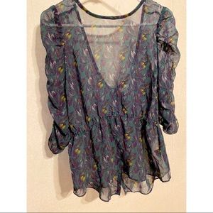Ecote Sheer Floral Low Back Blouse